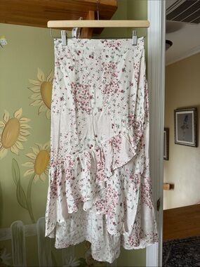 Ardene White Long Skirt with Ruffles, Strawberry and Pink Floral Detailing